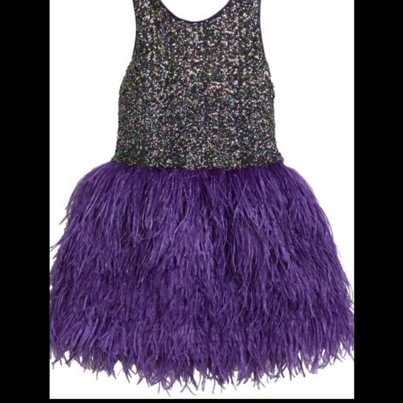 Black 12 Purple 6 8 10 14 16 ostrich feather dress - Picture 7 of 9